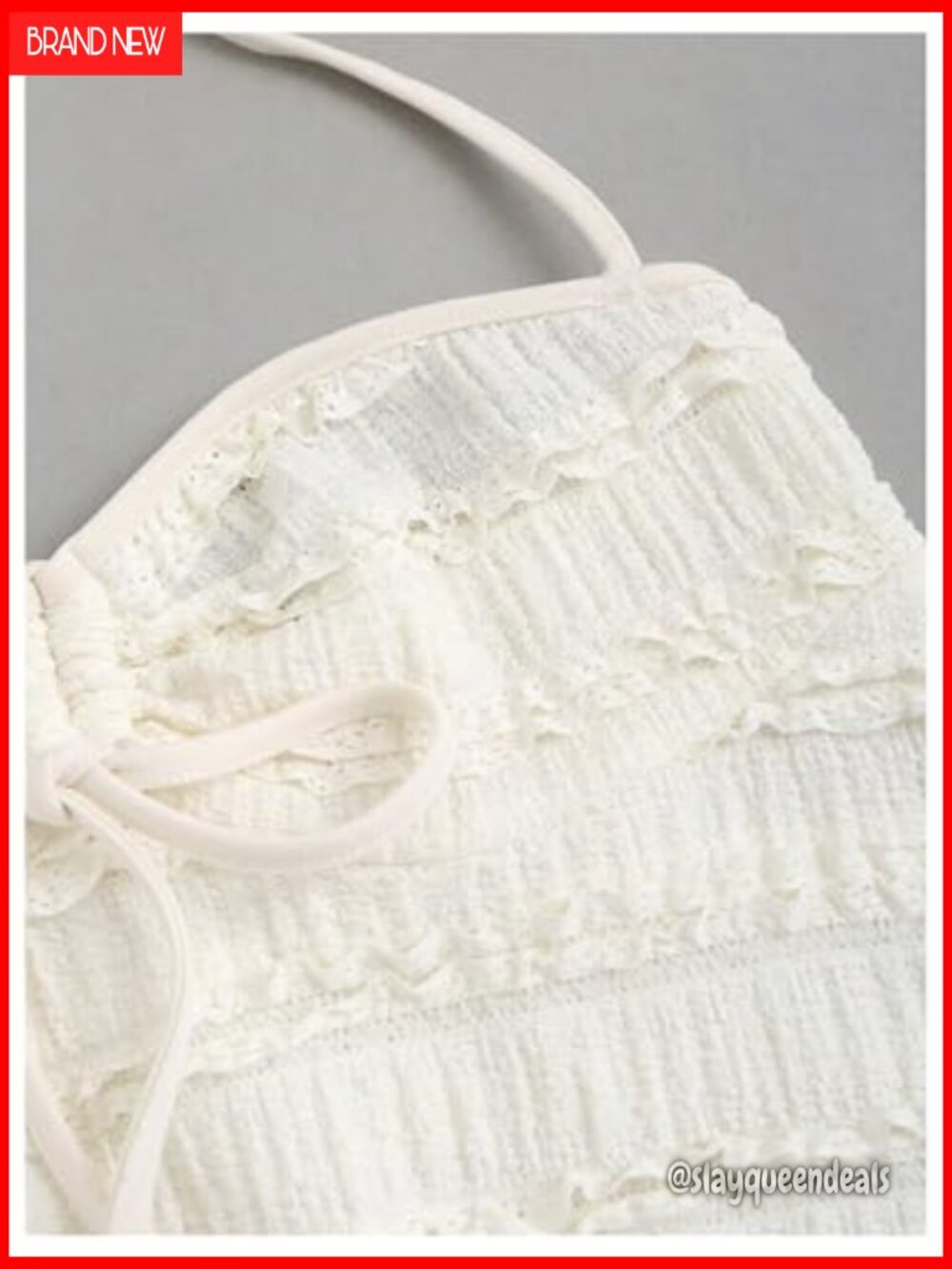 Y2K Babydoll Top Lace Trim Halter Neck Tie Front Strapless Peplum Tops Summer - Picture 2 of 5